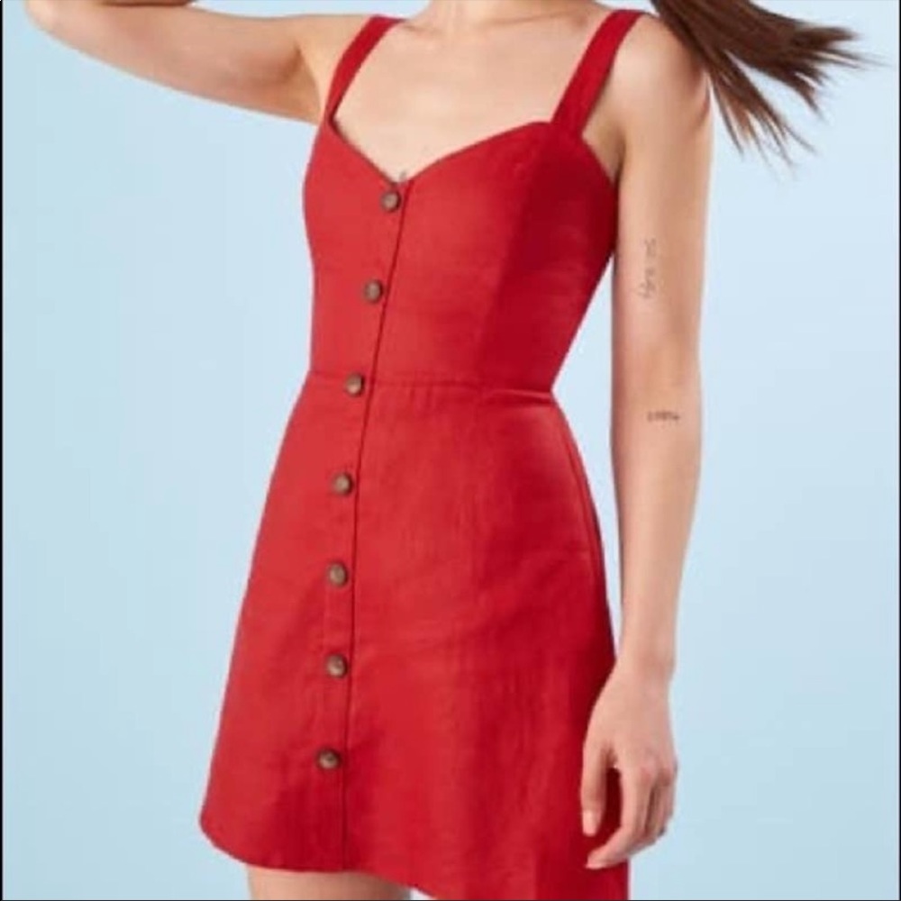 Reformation Finn Linen Mini Dress in Red